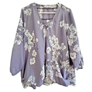 Maurices floral blouse lavender womens top casual chic  long sleeve‎ size Xl